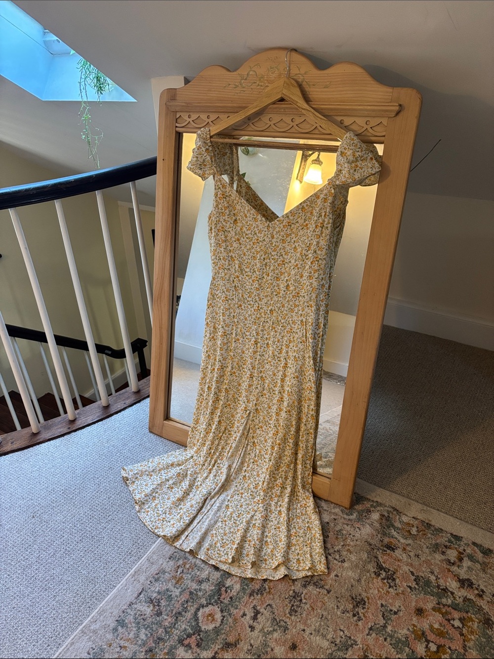 Reformation Yellow Floral Maxi Dress with Puff Sleeves